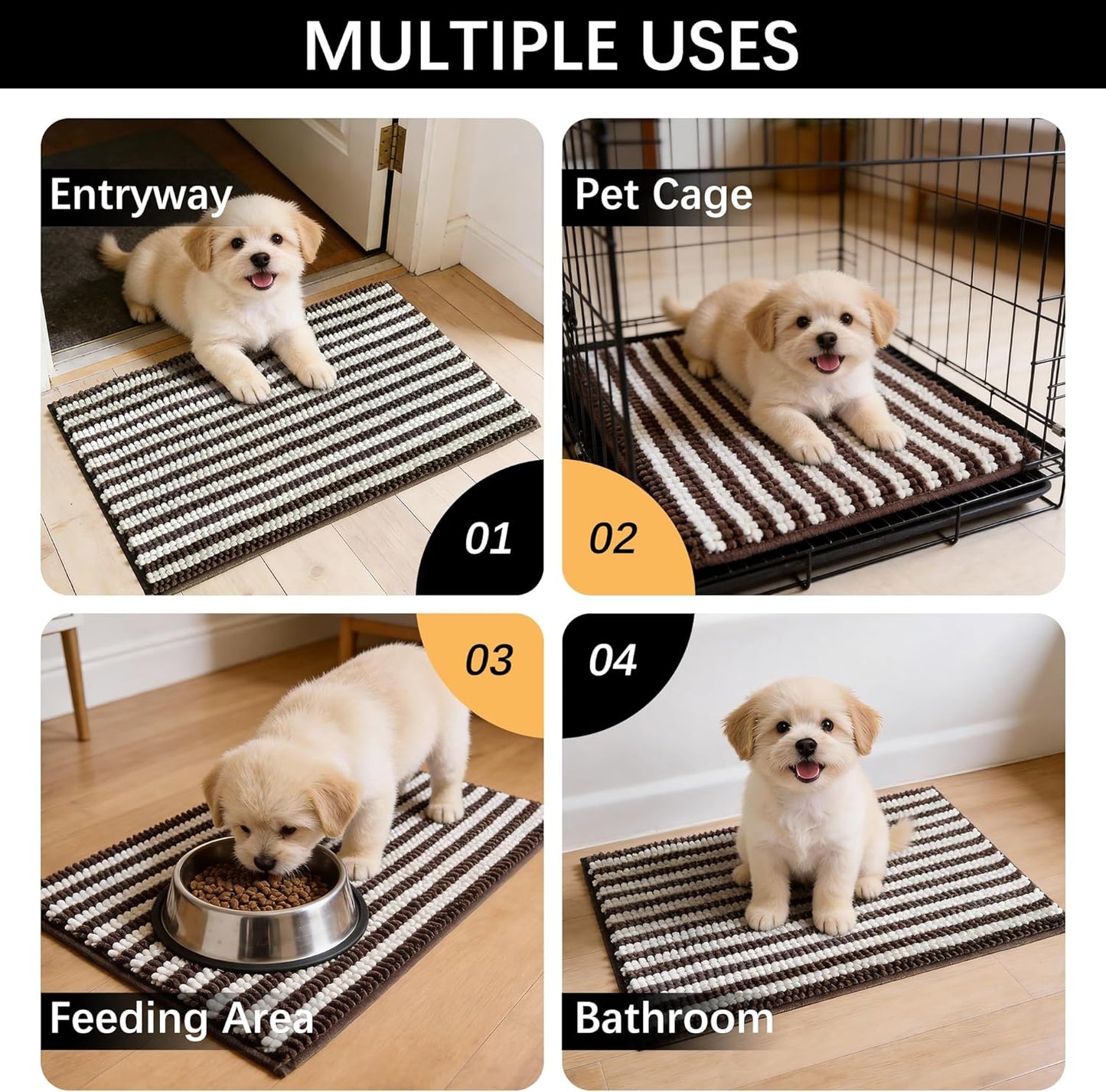 Dog Door Mat for Muddy Paws - Absorbent Quick-Dry Non-Slip Washable Chenille Pet Rug, Indoor Entryway Mat for Front Door & Crate (Brown, 24" L*16" W)