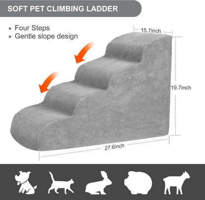 Dog Stairs for Small Dogs, 3 Tiers High Density Foam Dog Ramp, Extra Wide Non-Slip Pet Steps for High Beds Or Couch, Soft Foam Doggie Ladder for Dogs Injured, Older Pets, Small Cats