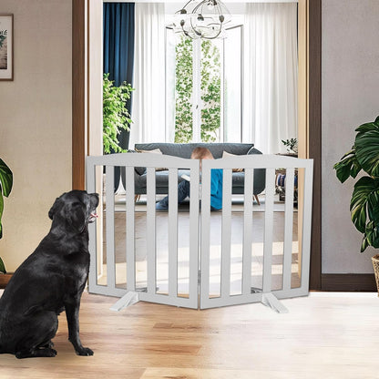 Freestanding Dog Gate Indoor,Doggie Gate Foldable Pet Gates for Doorways,Stairs or Hallways, Wooden Brown Pet Gate for the House, Pet Fence with Support Feet Included,24 "Height-3 Panels