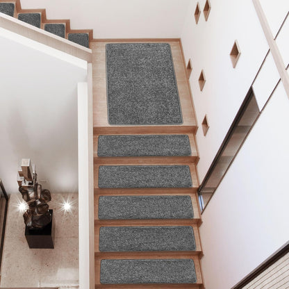 PURE ERA Bullnose Carpet Stair Treads Set Tape Free Non-Slip Indoor Stair Protectors Pet Friendly Rugs Covers Soft Skid Resistant Washable Reusable 9.5" x 30"(14 Pieces,Cream Gray)