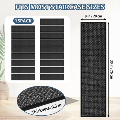 Peel and Stick Adhesive Stair Treads for Wooden Steps Indoor Set of 15 Pack, Rubber Backed Non Slip Jute Stair Rug Step Pads for Pet Dog, Elders and Kids, Beige