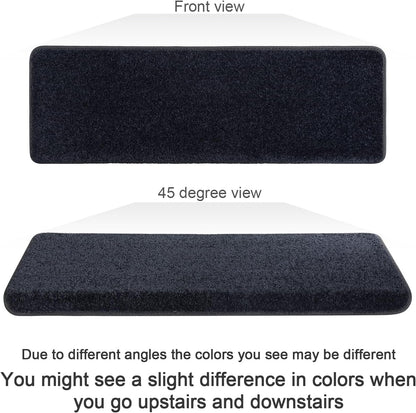 PURE ERA Bullnose Carpet Stair Treads Set Tape Free Non-Slip Indoor Stair Protectors Pet Friendly Rugs Covers Soft Skid Resistant Washable Reusable 9.5" x 30"(14 Pieces,Cream Gray)