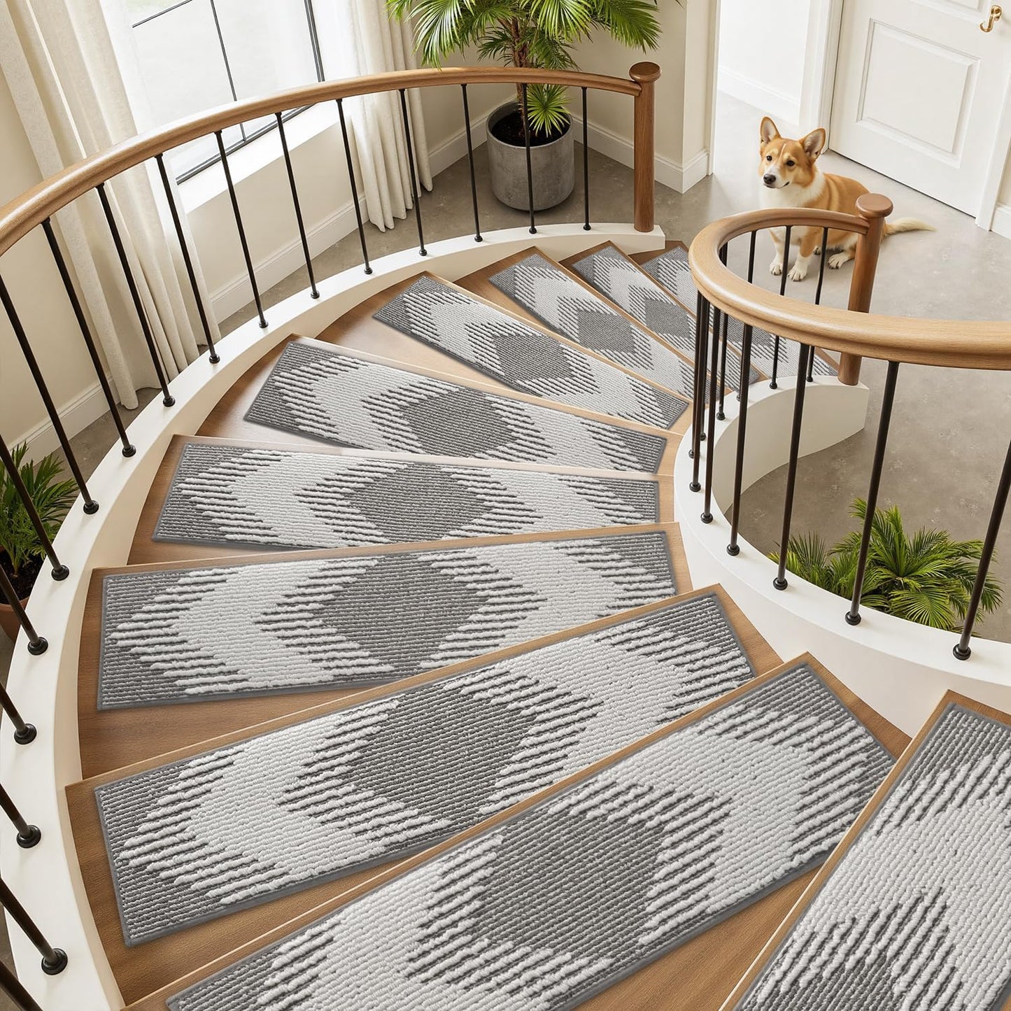 PADOOR 15PC Stair-Treads Non Slip, 3D Peel and Stick Stair Treads for Wooden Steps Indoor, Stair-Carpet Treads Washable Reusable Adhesive Stair-Runner Rugs for Kids and Dogs 8"x30" Brown