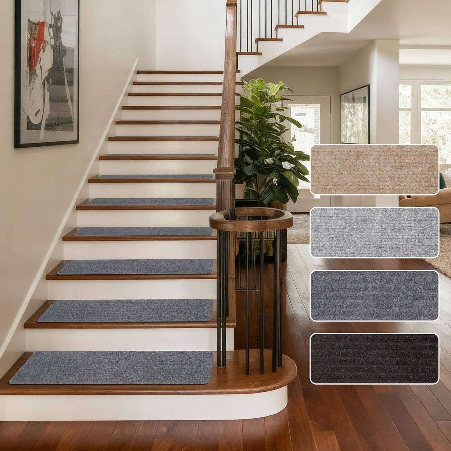 Extra Wide Non Slip Stair Treads for Wooden Steps – 15 Pack 9" x36'' Extra Wide Carpet Runners with Reusable Adhesive, Step Pads for Dogs, Kids, Seniors, Machine Washable – Geige