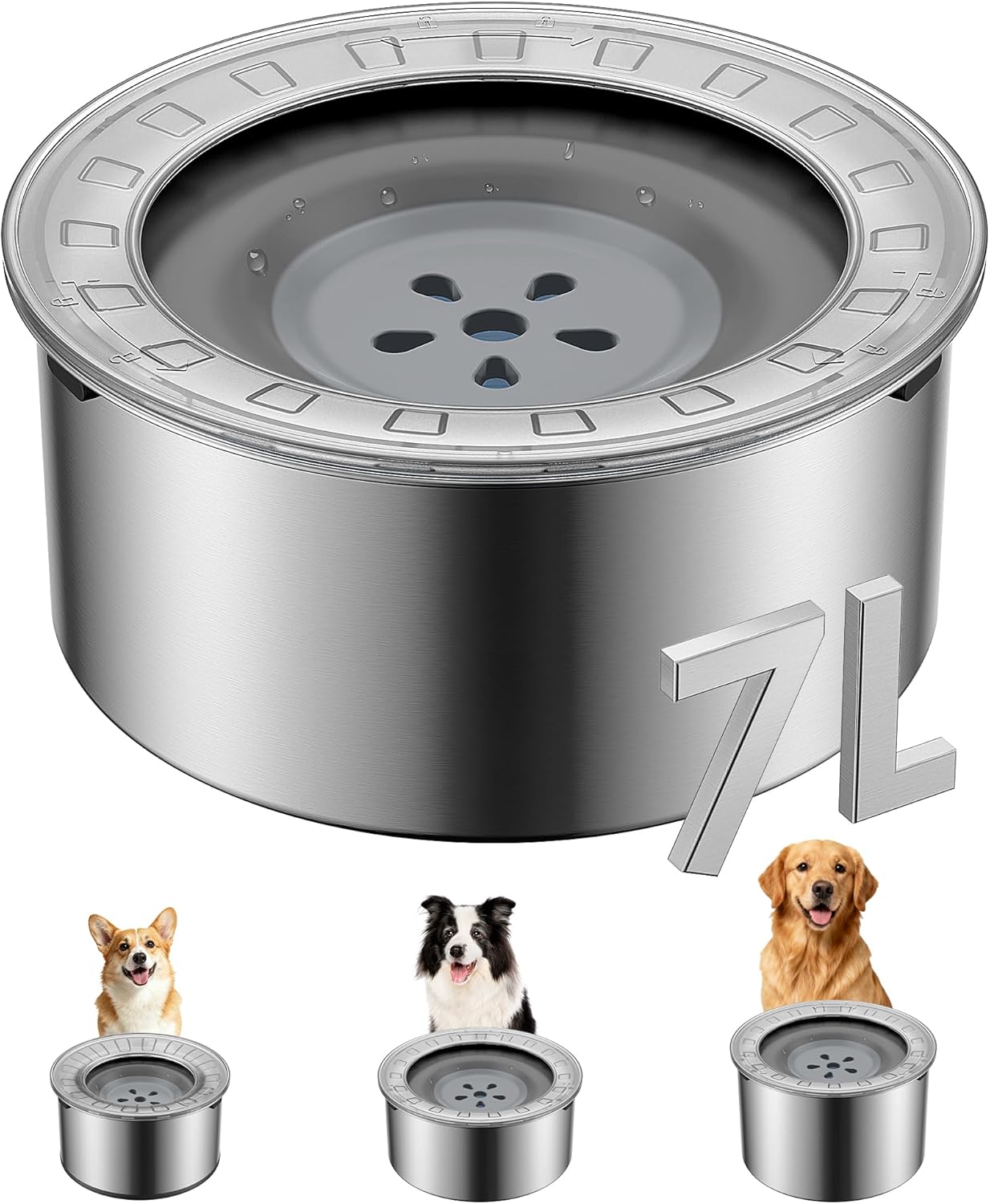 Heouvo 1 Gallon Large Dog Water Bowl No Spill,【Anti Digging Lid & Rubber Bottom】 Spill Proof Dog Bowl, Anti Splash Mess Dripless Slow Drinking Stainless Steel Water for Sloppy Messy Drinkers Car