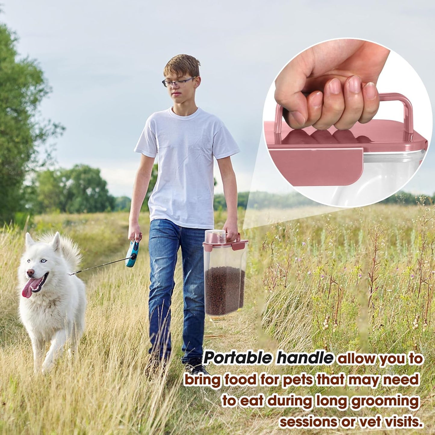 TBMax Dog Food Storage Container 5-7 lbs, Airtight Cat Food Container with Larger Spout & Measuring Cup, Portable Pet Food Storage Dispenser for Small Animal Kibble Storage, Bird Seed Container