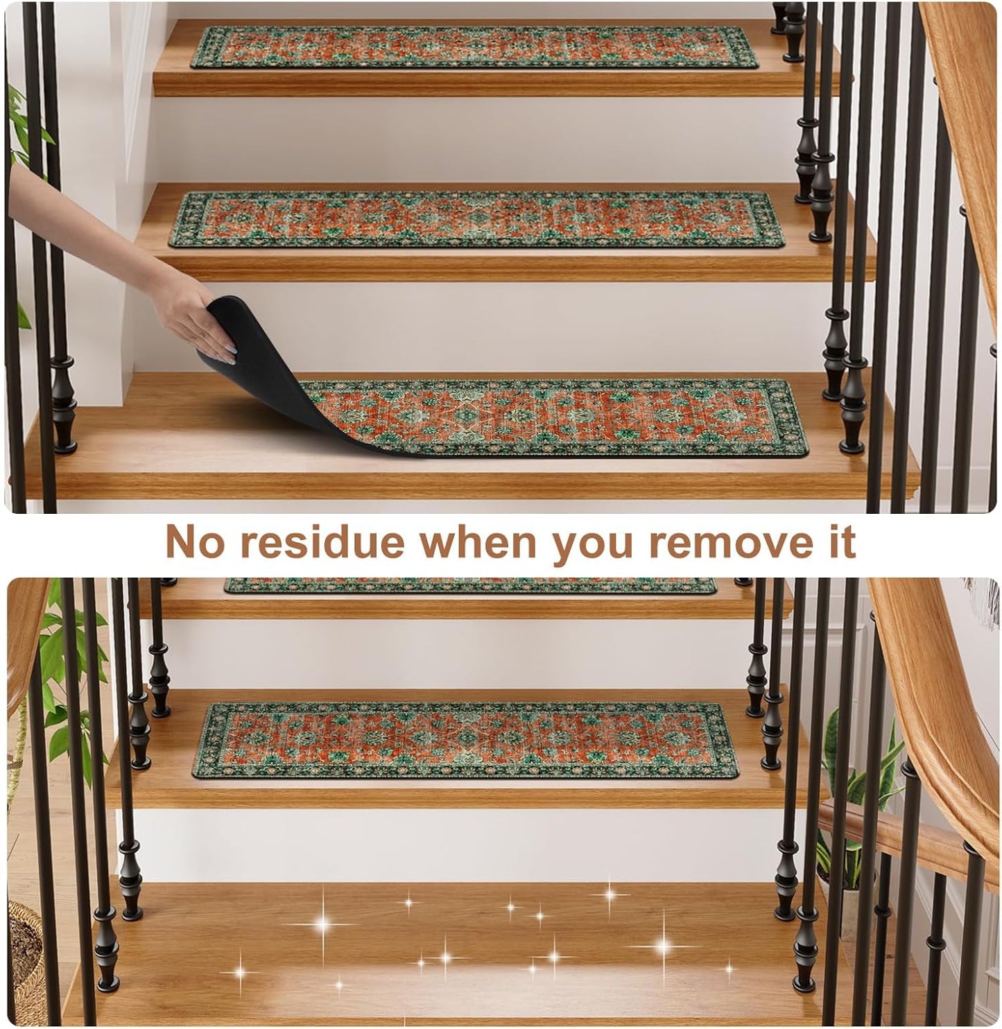 OJIA Extra Non-Slip Stair Treads for Wooden Steps 15PCS, 30"X8" Rubber Indoor Stair Runner Slip Resistant Stair Rugs Safety Mats for Dogs, Kids & Elders, Stairway Grip Step Treads, Gray