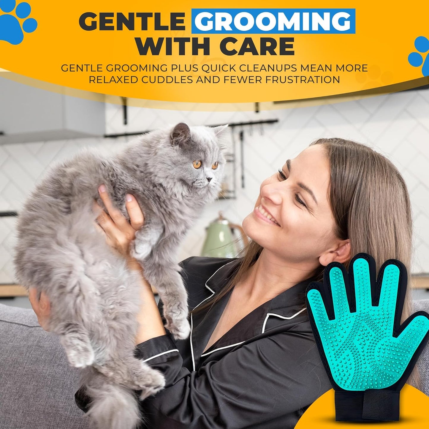 Pet Hair Removal Glove for Dogs & Cats – Dog Grooming Gloves for Shedding, Pet Hair Remover Glove – Pet Grooming Gloves, Cat Grooming Gloves & Cat Brush Glove (Glove + Finger Toothbrush Kit)
