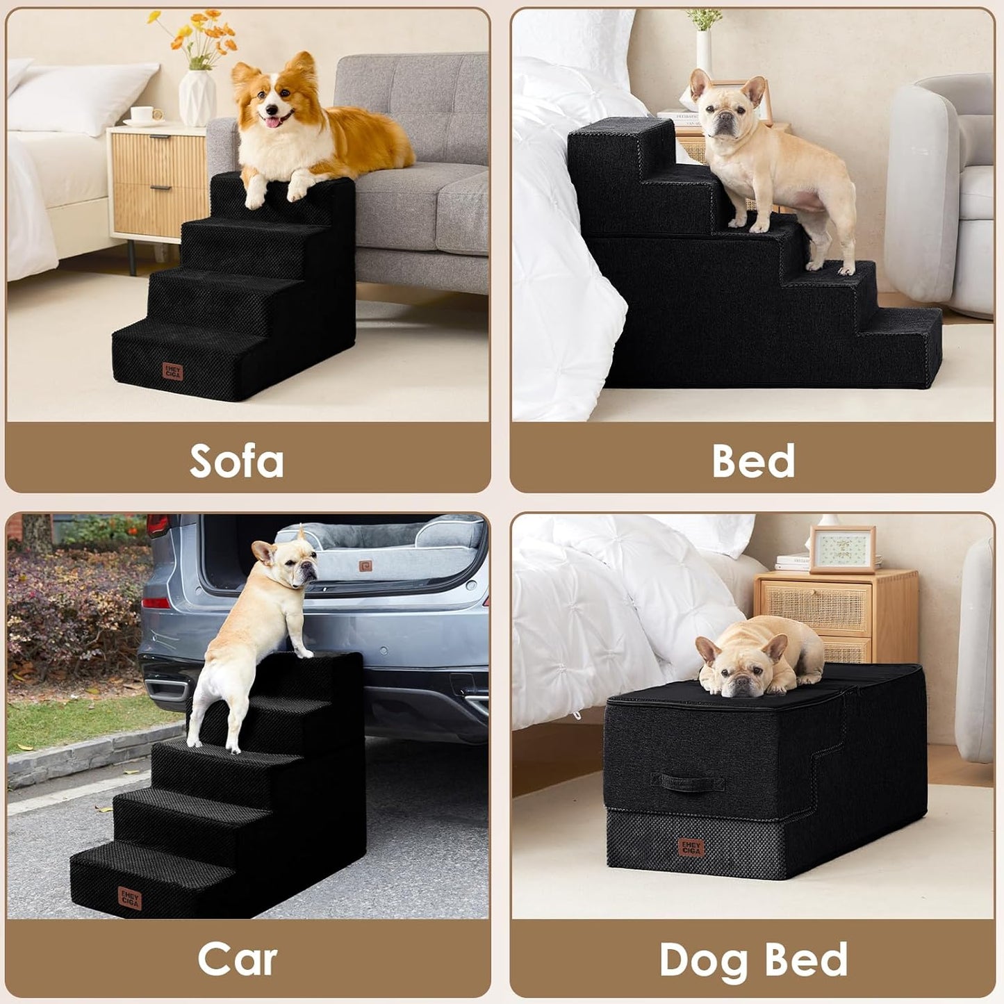 EHEYCIGA Dog Stairs for High Bed 22.5" H, 5-Step Dog Steps for Bed, Pet Steps for Small Dogs and Cats, Non-Slip Balanced Pet Ramp Indoor, Grey