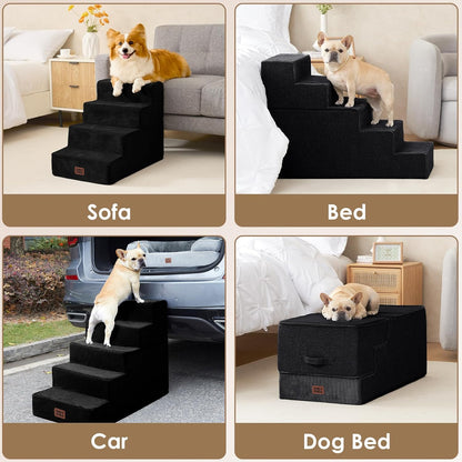 EHEYCIGA Dog Stairs for High Bed 22.5" H, 5-Step Dog Steps for Bed, Pet Steps for Small Dogs and Cats, Non-Slip Balanced Pet Ramp Indoor, Grey