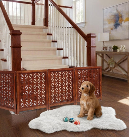 Croft&Cane Wooden Foldable Pet Dog Safety Gate – 3 Panel Freestanding Indoor Pet Fence (20 inches W x 24 inches H) – Hand-Carved Solid Wood & MDF – Fully Assembled - Antique Brown