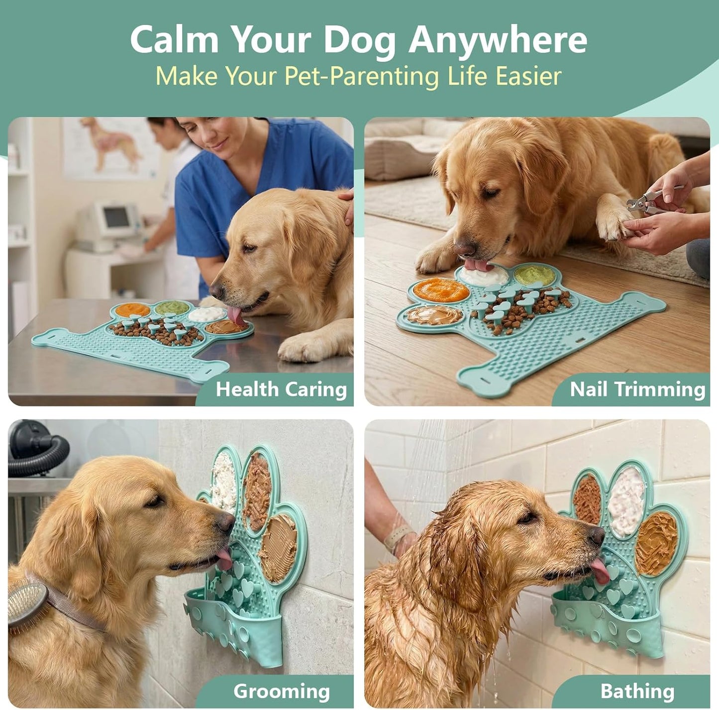Dog Lick Mat with Suction Cups, Slow Feeder & Enrichment Mat for Dogs & Cats, Silicone Feeding Mat for Wet & Dry Food, Anxiety Relief, Mess-Free Foldable Pocket Design, Pink