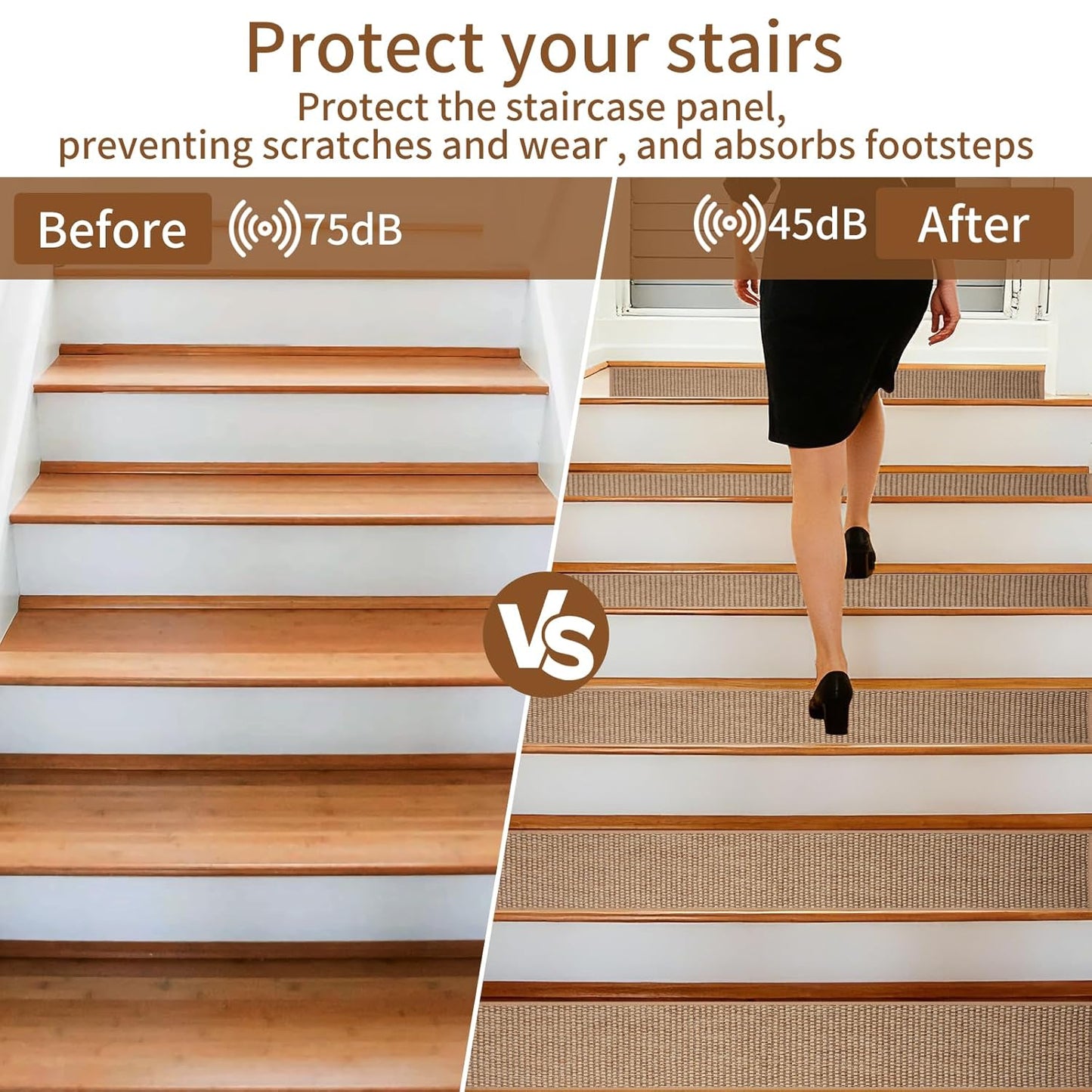 Carpet Stairs Runner for Wood Stairs, 8"x 30",Reusable Washable Self-Stick Stair Treads, for Indoor Steps, Non Slip for Kids Elders and Pets Stair Mats Residue Free, Grey 15-Pack