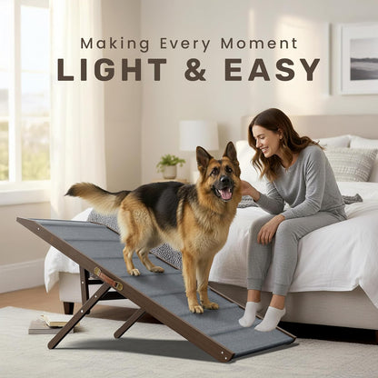 Adjustable Dog Ramp - 50" L x 18.5" W Ramp for Large Dogs to Get on Bed with 6 Incline Levels & Non-Slip Traction Carpet - Also Ideal for Medium & Large Breeds (Natural)