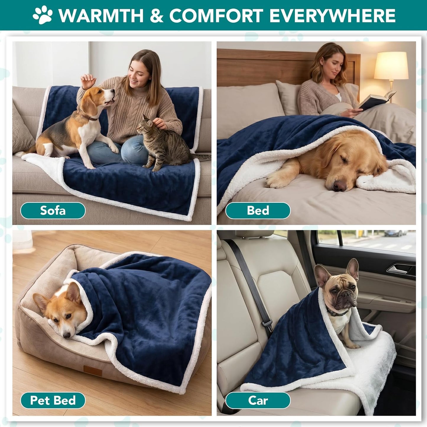 PetAmi Dog Blanket for Medium Large Dogs, Pet Bed Blanket Cat Puppy Kitten, Fleece Furniture Couch Cover Protector Sofa Car, Soft Sherpa Dog Throw Plush Reversible Washable, 40x60 Plaid Dark Gray