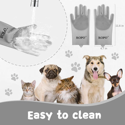 ROPO silicone gloves for pet grooming, multi-functional gloves for pet hair shedding, bathing, and massage (Purple)