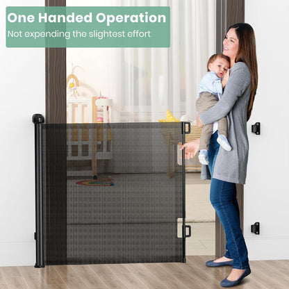 HAMOPY Retractable Baby Gate, 33" Tall, Extends up to 55" Wide, Durable Auto-Lock Baby Gates for Stairs, Mesh Dog Gate and Child Safety Gates for Doorways, Hallways, Indoor, Outdoor(Black)