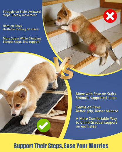Dog Ramp for Stairs, 2 Pack Wooden Pet Steps for Small Dogs, Foldable Anti-Slip Stair Ramp for Senior, Short-Legged & Injured Pets, Adjustable Low-Angle Dog Stair Wedge
