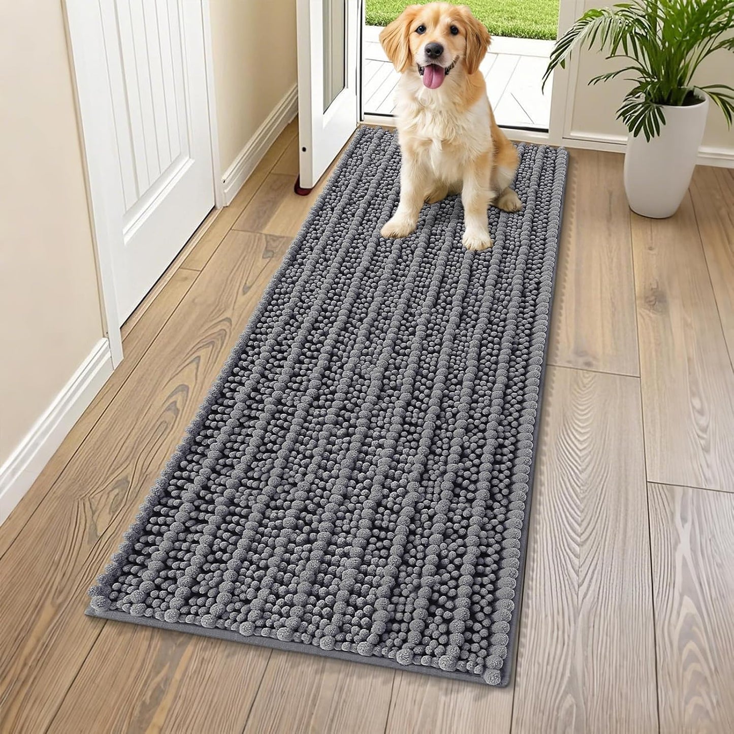 Smiry Dog Door Mat for Muddy Paws 30x20, Extra Soft Absorbent Chenille Doormat, Trap Moisture and Dirt, Non-Slip Machine Washable Front Door Mat for Indoor Entrance Inside Floor, Grey