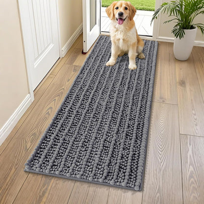 Smiry Dog Door Mat for Muddy Paws 30x20, Extra Soft Absorbent Chenille Doormat, Trap Moisture and Dirt, Non-Slip Machine Washable Front Door Mat for Indoor Entrance Inside Floor, Grey