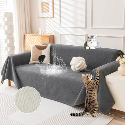 Deep Dream Cat-Scratch Resistant Couch Cover, Waterproof Sofa Cover for 3 Cushion Couch Washable, Pet Friendly Couch Protectors Anti Slip Thickened Love Seat Slipcovers for Pets, 71" x 118", Dark Grey