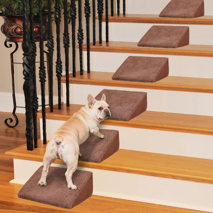 40D Dog Ramp for Stairs for Small & Senior Dogs and Cats – Non-Slip Stair Ramp for Dogs with Gentle Slope, Pet Ramp with Washable Cover & Self-Sticky Pads for Safe Climbing Easy Install(Grey, 3 Pack)