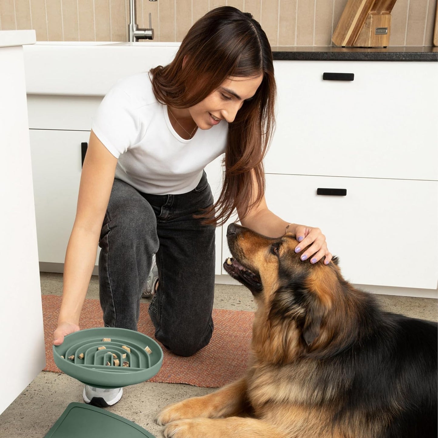 Should We Go? Slow Feeder for Dogs & Puppies, The Slowdown Bowl Silicone Slow Eating, Modern Lick Mat Design, Reduces Gulping, Fits 2 Cups, 7.5” Across x 1.5” Tall, Mealtime Challenge, Medium-Blush