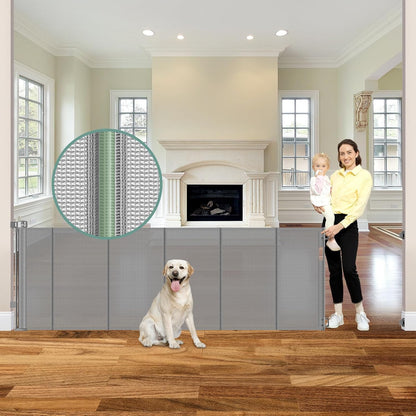 Reinforced 80 Inch Retractable Baby Gate Extra Wide Baby Gate for Wide Openings, Indoor/Outdoor Retractable Dog Gate for Doorway, Mesh Dog Gate Indoor Prevent Babies/Pets from Crawling Under, Black