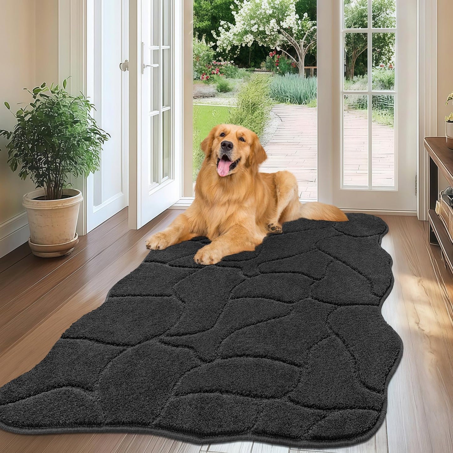 BSICPRO Large Dog Door Mat for Mud Paws, 22x47 Absorbent Dirt Trapper Long Door Mat, Non-Slip Washable Mud Mat for Dogs, Microfiber Soft Pet Rug Mat for Entryway, Dog Paws, Patio (Gray)
