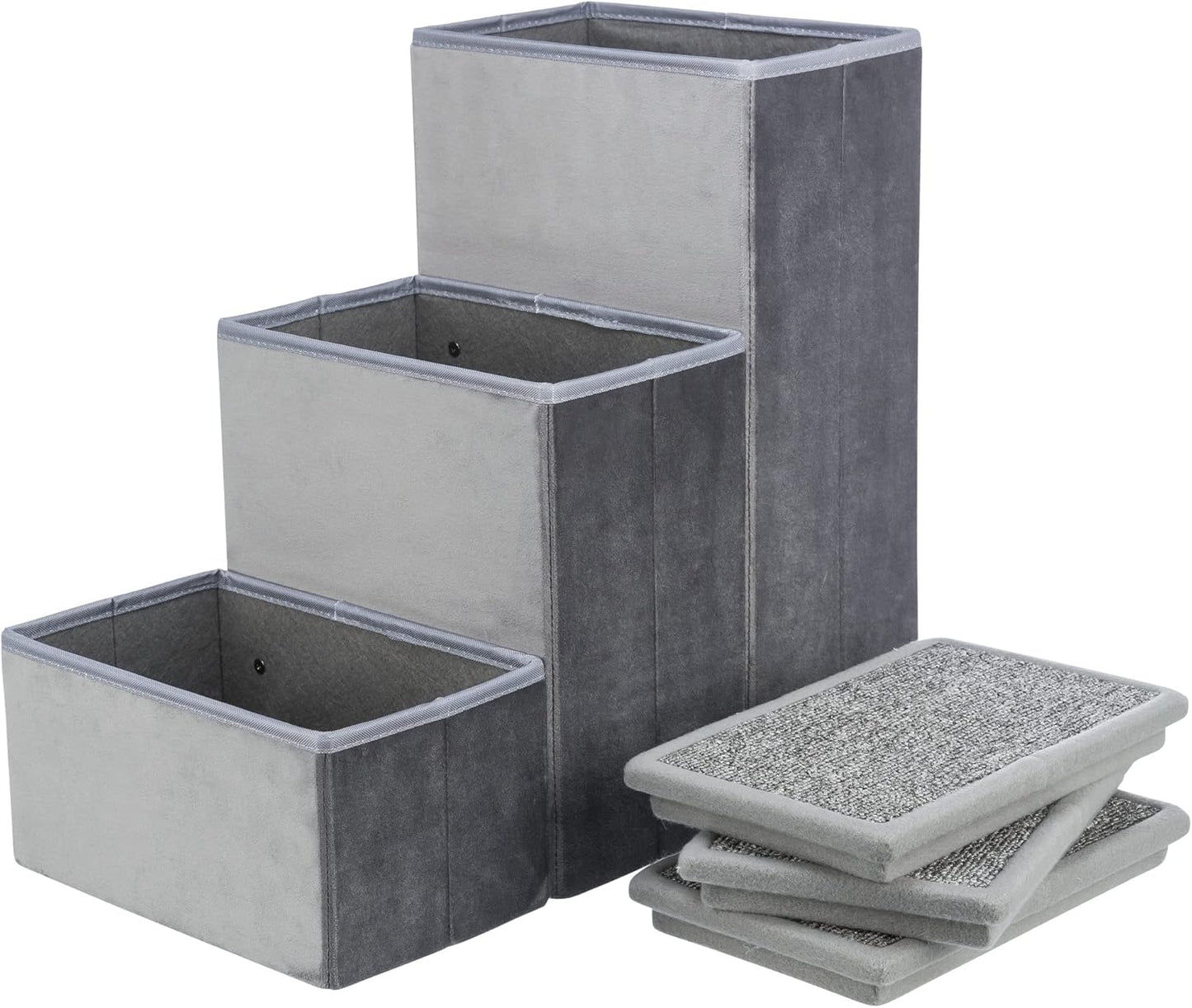 Trixie Velour Dog Stairs with Tread Steps - 4 Step Pet Stairs for Beds and Couches - Foldable with Additional Storage Space - Gray