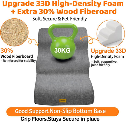 Gimars Upgraded 55CM Long Wide Steps 2 Step Dog Stairs for Small, Medium & Senior Dogs, 30CM High Ramp with 33D High-Density Foam, Linen Cover, Non-Slip Base, Supports 30KG, for Bed & Sofa