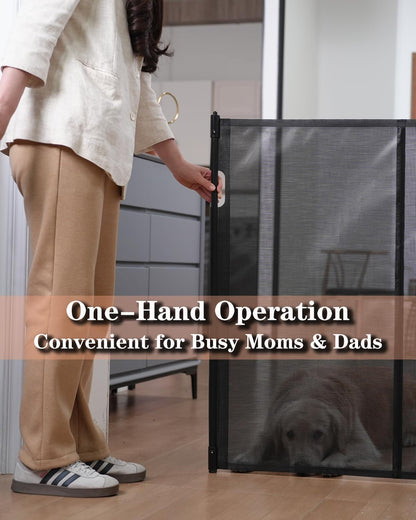 240'' Extra Wide Retractable Baby Gates for Large Opening, 42" Tall Retractable Dog Pet Gate with Support Rods, Long Mesh Screen Child Safety Gate for Garage Doorways Deck Stairs Yard Outdoor Indoor