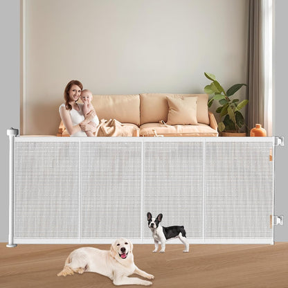 Pawtners Retractable Baby Gates Extra Wide, 41" Tall Extends up to 71" Wide, Dog Gate Indoor for Stairs, Pet Gate with Support Rods for Doorways Hallways Indoor & Outdoor-Black