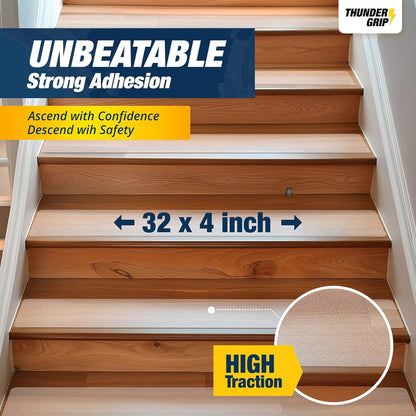 Clear Stair Treads Non-Slip 24"x4" - 18-Pack Indoor Stair Grips Non Slip for Wooden Steps - Anti Slip Adhesive Strips for Dogs & Elderly - Staircase Step Treads - Transparent Treads for Wood Stairs