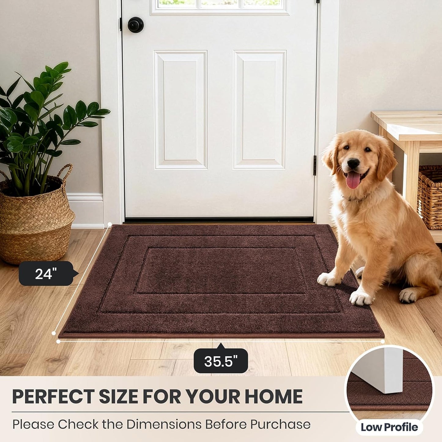 PURRUGS Dirt Trapping Door Mat 32" x 47", Non-Slip/Skid Machine Washable Entryway Rug, Dog Doormat, Super Absorbent Welcome Mat for Muddy Wet Shoes and Paws, Grayish Brown