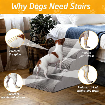 31" H Dog Stairs for Small and Medium Dogs 7-Step Ramps for High Beds and Couch Non-Slip Extra Wide Pet Stairs for Old Dogs and Puppy and Cat - Stable & Durable with Machine Washable Cover Indoor