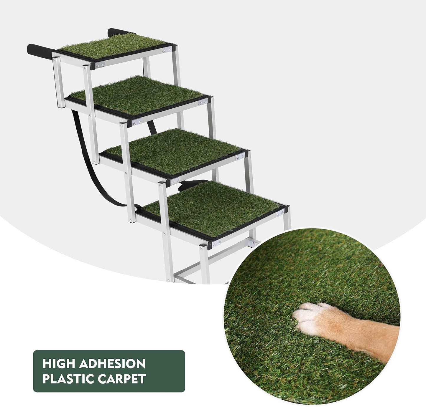 Foldable Dog Stairs for Cars, 4 Steps Wide Dog Ramp for Large Dogs with Non-Slip Surface, Lightweight Aluminum Foldable Steps for High Beds, Cars, SUVs, Trucks, Supports up to 250 lbs