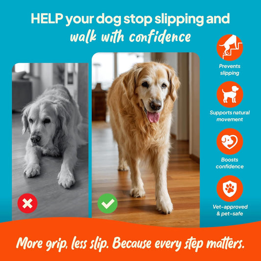 Anti-Slip Paw Stickers for Dogs Feet - Non-Slip Paw Pads for Traction on Hardwood & Tile Floors - Breathable Adhesive Friction Foot Grips for Senior & Injured Dogs – 24 Pads (Size M)
