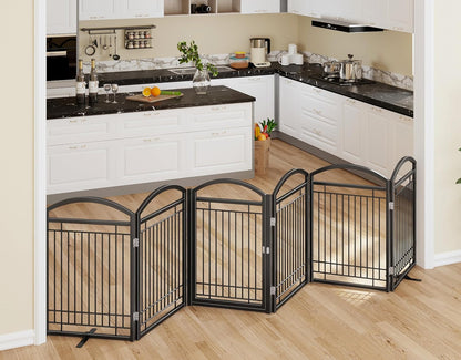 Folding No-Assembly Metal Freestanding Dog Gate with Door Walk Through,32" Height Pet Fence,144" Extra Wide Accordion Puppy Folding Playpen for Doorways,House,Stairs (6 Panels,White)