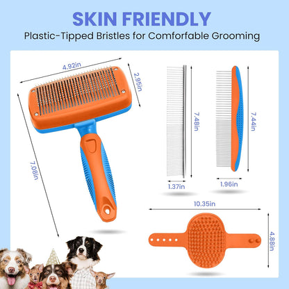 Self Cleaning Shedding Brush - 5-in-1 Professional Pet Grooming Kit Skin Friendly Grooming Tool for Dogs, Cats, and Puppies, Deshedding and Hair Removal for Long and Short Haired Pets, Blue