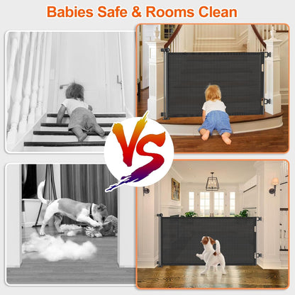 Upgrade 120 inch Retractable Baby Gates, EZIGO Extra Wide Baby Gate for Large Opening Extra Long Mesh Gate for Kids or Pet Dog Gate Child Safety Gate for Stairs Hallways Doorway Indoor Outdoor, Gray