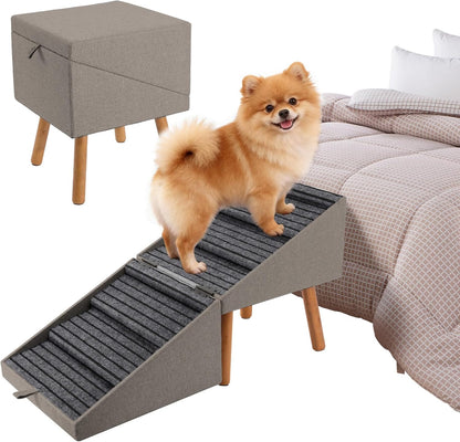 Dog Ramp for Bed & Couch, Dog Stairs 21.06 inches High for Large/Medium/Small Doggie, Foldable 2 in 1 Wooden Pet Steps for Puppy Older and Injured Dogs, Split Ottoman Design, No-Slip Surface