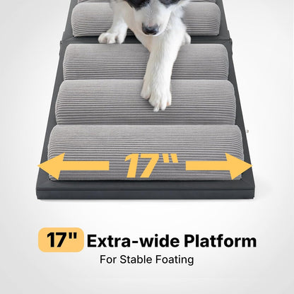 Veehoo Dog Ramp for Bed Couch Height Adjustable from 12" to 20", Foldable Stairs for Dogs to Get on Bed 17" Extra Wide, Portable Pet Doggie Steps Indoor with Non Slip Pad, Support up to 150 lbs