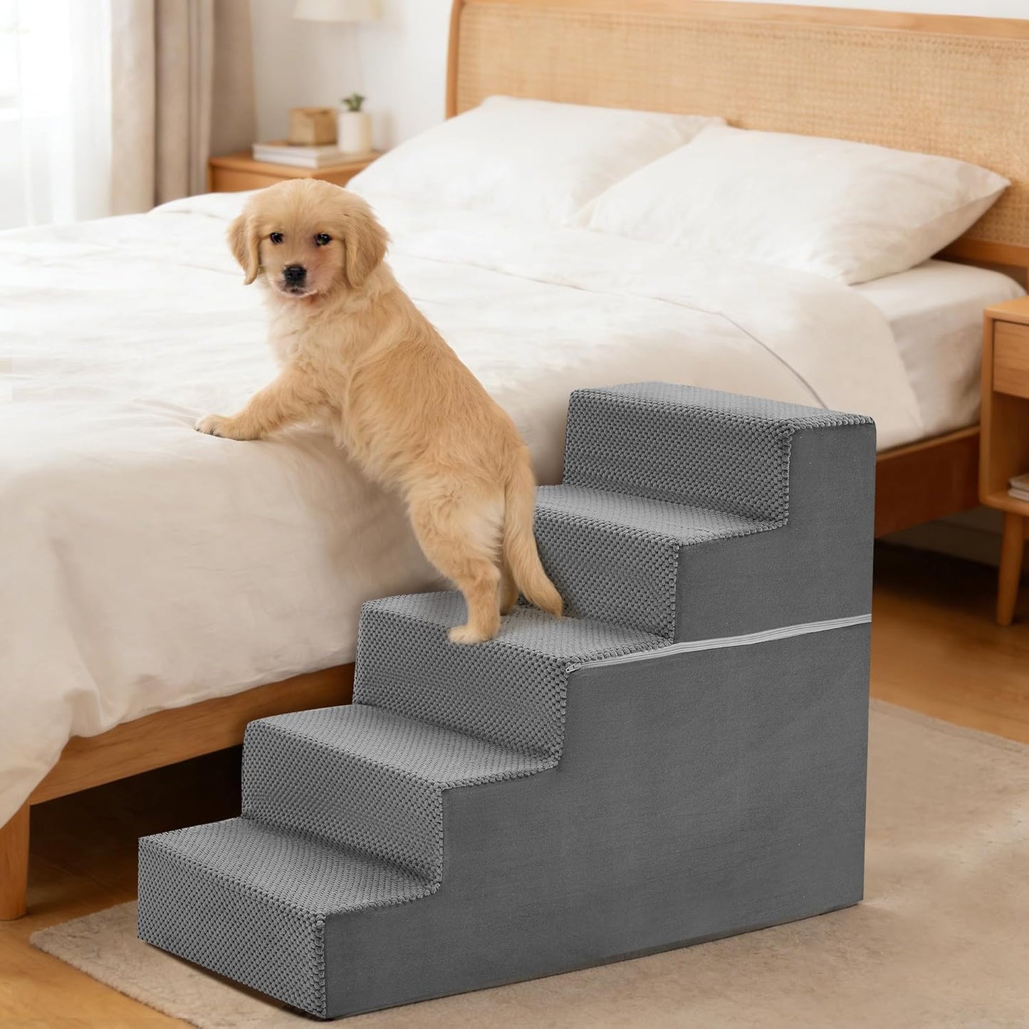 NEWBULIG 3-Step Dog Stairs, 15.7" H Dog Steps for Sofa and Chair, Non-Slip Sturdy Pet Steps for Small Dogs and Cats, Pet Ramp for High Bed Indoor(Grey)