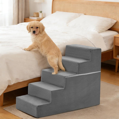 NEWBULIG 3-Step Dog Stairs, 15.7" H Dog Steps for Sofa and Chair, Non-Slip Sturdy Pet Steps for Small Dogs and Cats, Pet Ramp for High Bed Indoor(Grey)