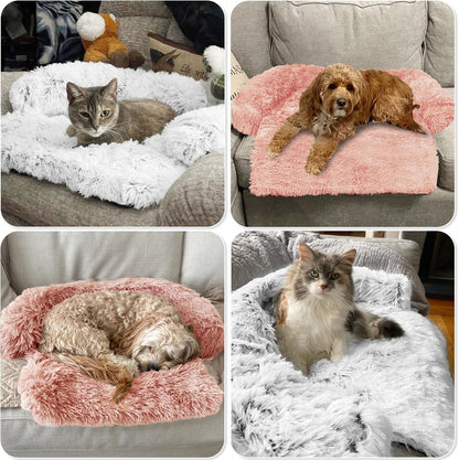 Calming Dog Bed Fluffy Plush Dog Mat for Furniture Protector with Removable Washable Cover for Large Medium Small Dogs and Cats (Large, Light Grey)