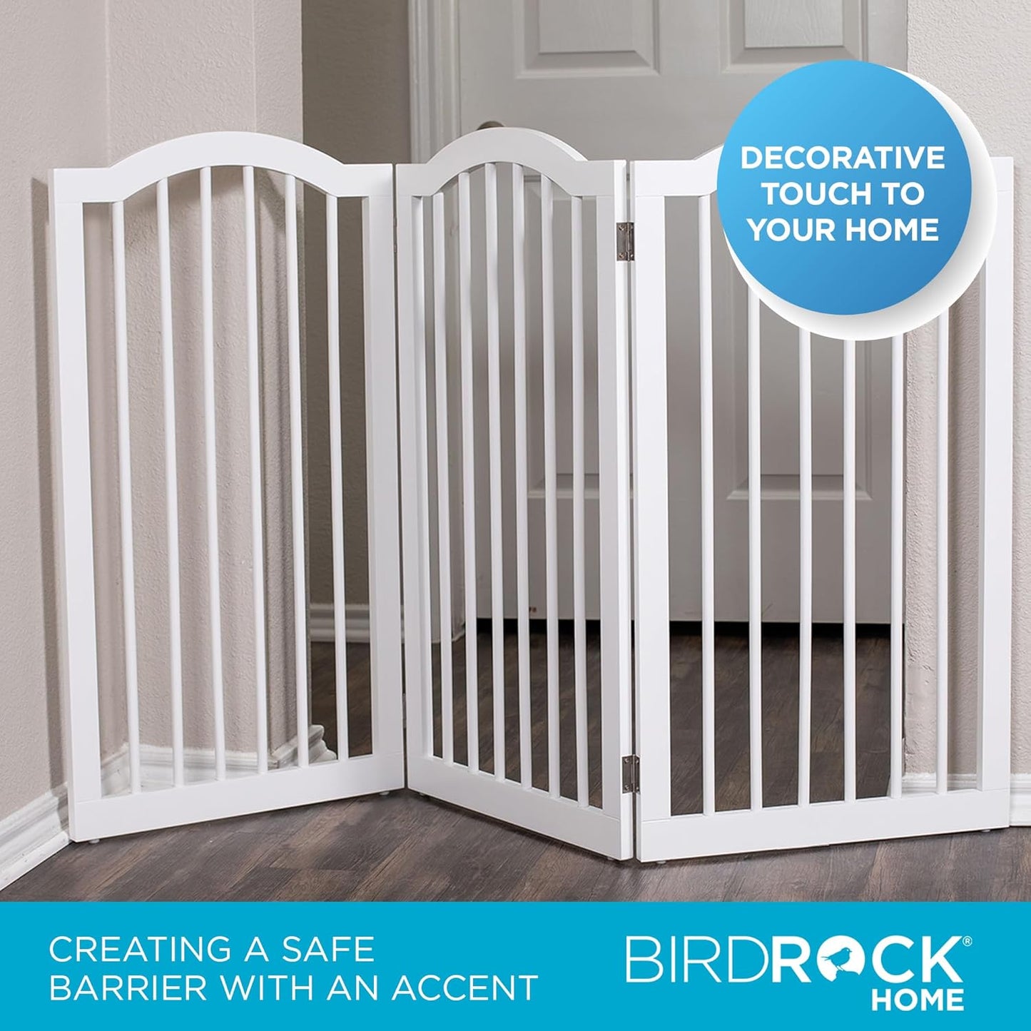 INTERNET'S BEST Arched Top Dog Gate | 4 Panel, 24" H Wooden Pet Barrier for Dogs or Cats | Freestanding Folding Room Divider for Doorways, Hallways, Stairs, and Porch | Portable, Extra Wide | Espresso