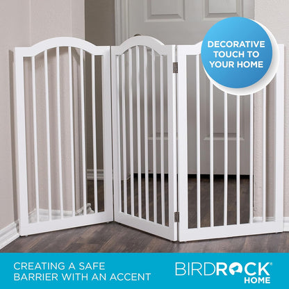 INTERNET'S BEST Arched Top Dog Gate | 4 Panel, 24" H Wooden Pet Barrier for Dogs or Cats | Freestanding Folding Room Divider for Doorways, Hallways, Stairs, and Porch | Portable, Extra Wide | Espresso