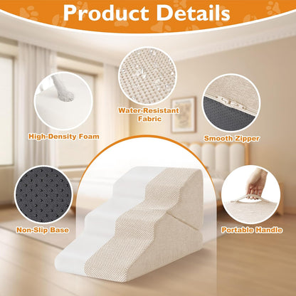 Dog Stairs for Bed 23’’ H, 5-Step Dog Steps for High Bed, Foldable Pet Stairs for Small Dogs and Cats to Get on Beds, Couch, Non-Slip Balanced Pet Steps and Ramp with Waterproof Cover, Grey