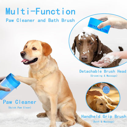 Dog Paw Cleaner Kit for L/XL Dogs - Quick Clean No Full Bath, 2-in-1 Paw Wash Cup with Detachable Silicone Brush Head, Includes Bath Brush & 3 Absorbent Towels, Blue